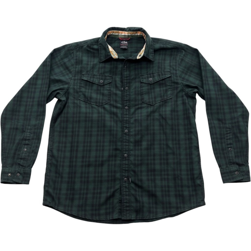The North Face Mens Large Green Black Plaid Snap Front Long Sleeve Shirt